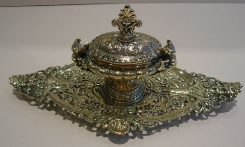 highly decorative english pierced or reticulated inkstand inkwell