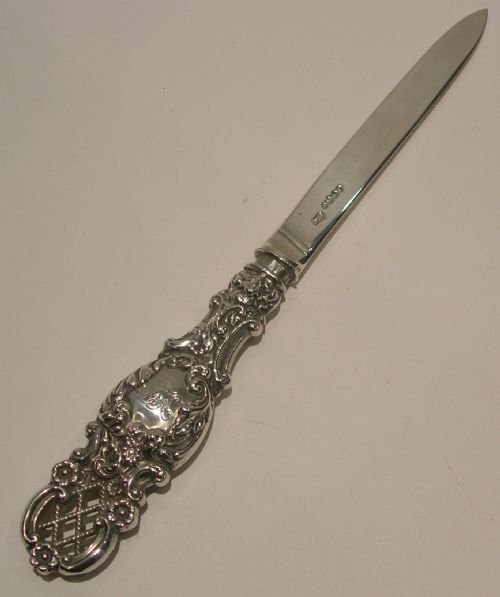 decorative antique english sterling silver letter opener