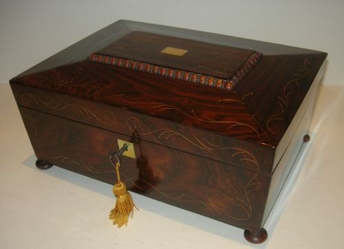 stunning regency boxwood inlaid rosewood jewelry box c1820