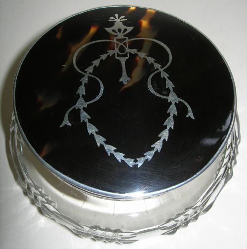 silver and tortoise shell lidded double lidded vanity jar