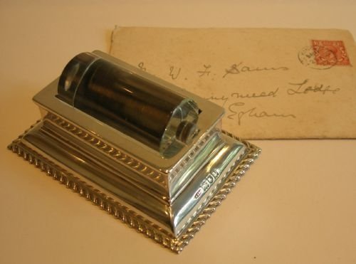 antique english sterling silver glass postage stamp moistener 1906