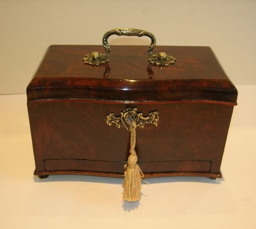 late 18th century french triple burl walnut tea caddy with teaspoon drawer c1790