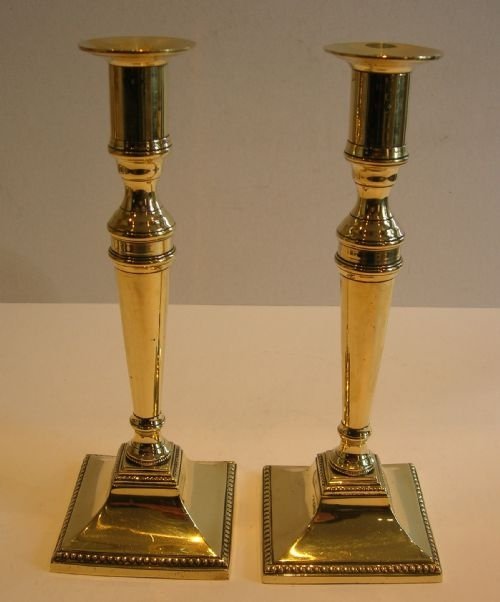 pair elegant antique english brass candlesticks georgian