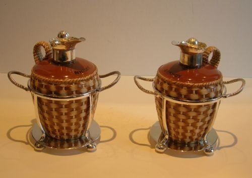 antique english taylor tunnicliffe ceramic whisky brandy flasks in silver caddies