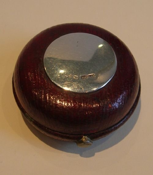 antique english leather covered travelling inkwell sterling silver mount 1908