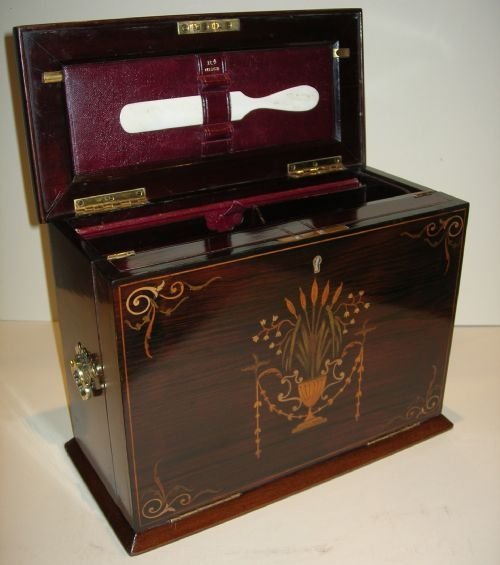 magnificent antique english inlaid rosewood writing box stationery cabinet