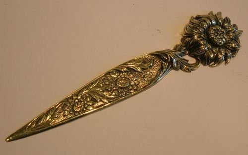 antique english sunflower cast brass letter opener c1910