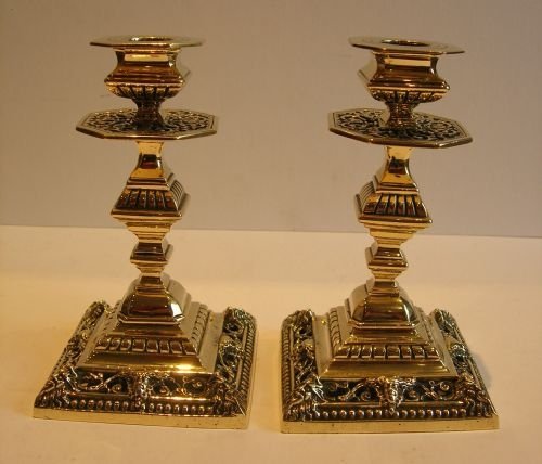 Handsome Pair English Victorian Brass Candlesticks - Figural C