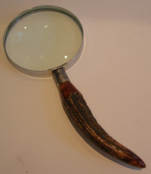 grand antique english antler horn sterling silver magnifying glass 1881