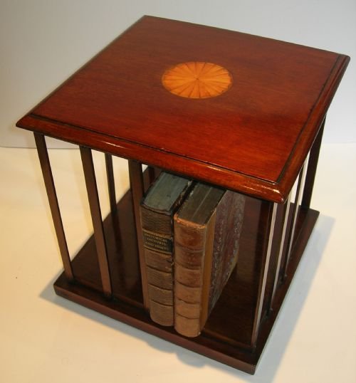antique english inlaid mahogany revolving bookcase desk top c1890