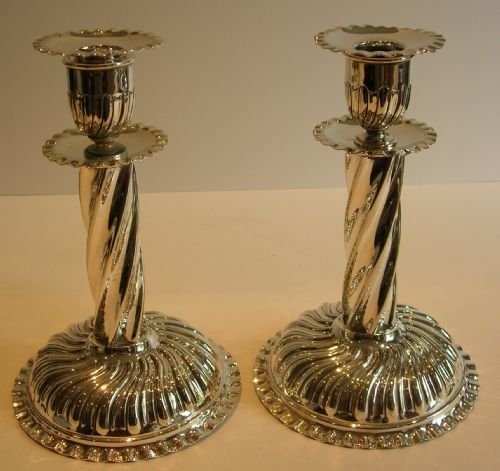 antique english silver plated candlesticks outstanding design c1880