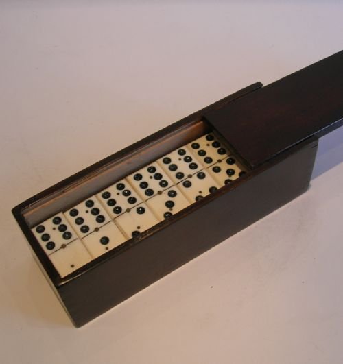 antique english boxed set bone ebony wood dominoes c1890
