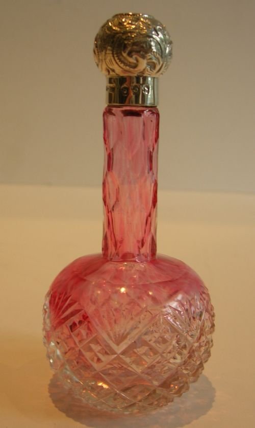 victorian english cranberry glass sterling silver perfume bottle 1895