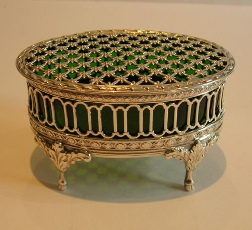 fabulous antique sterling silver potpourri box by william comyns emerald green lined