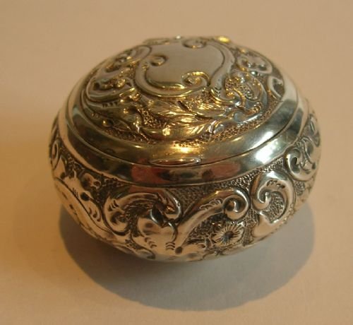 unusual antique sterling silver pill box birmingham 1904