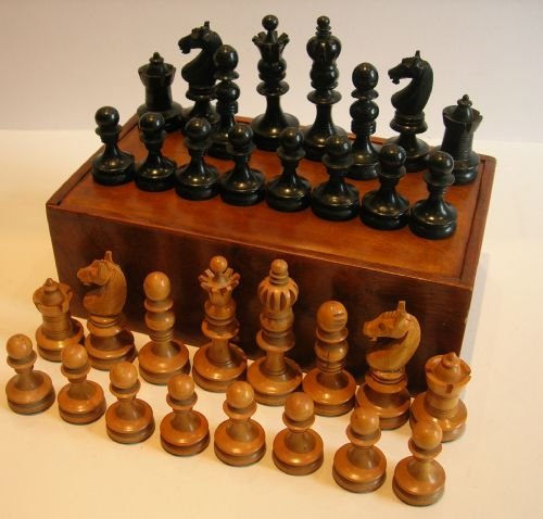 fabulous antique english carved boxwood chess set c1900