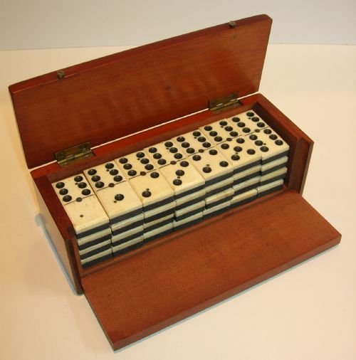 antique english boxed set bone ebony wood dominoes c1890