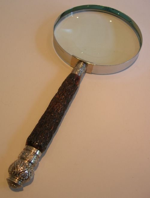 grand antique antler horn sterling silver magnifying glass 1886