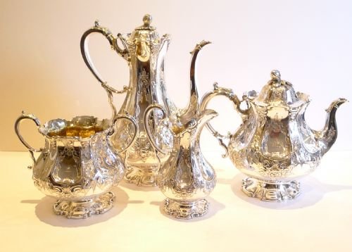 magnificent antique english four piece tea set by martin hall c1885