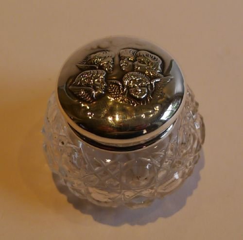 small antique sterling silver topped vanity jar reynold's angels