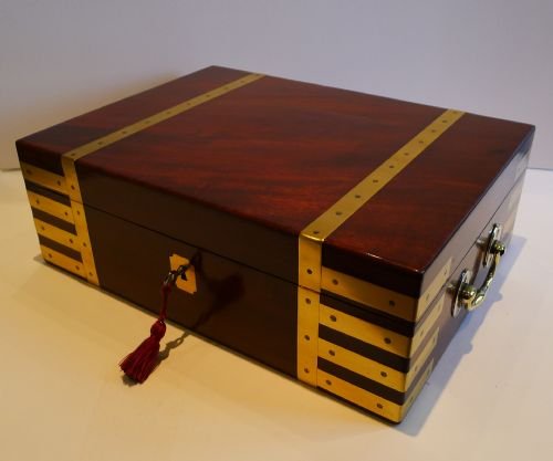 top notch english brass bound mahogany document box with deck lock c1820
