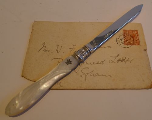 antique sterling silver mother of pearl letter opener