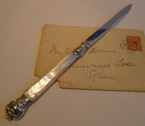 antique english sterling silver mother of pearl letter opener