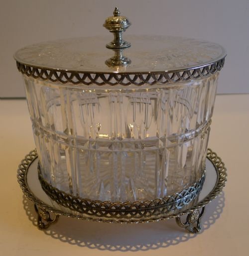 magnificent victorian cut crystal silver plated biscuit box c1870