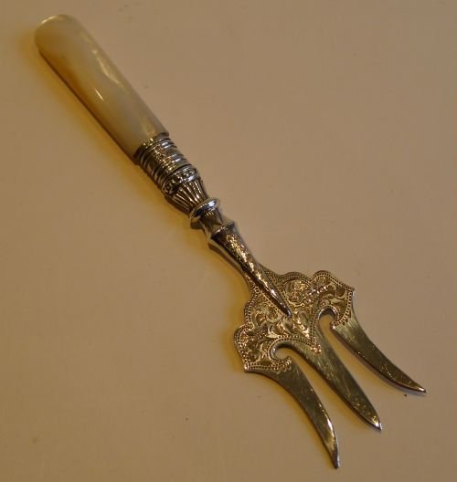 antique english sterling silver mother of pearl bread fork edwardian