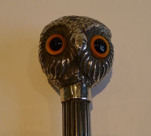 magnificent antique english magnifying glass sterling silver owl with original glass eyes