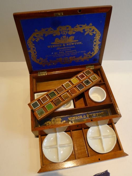 English Late Victorian Artists Paint Box from Winsor & Newton, 1890s, Set  of 11 for sale at Pamono