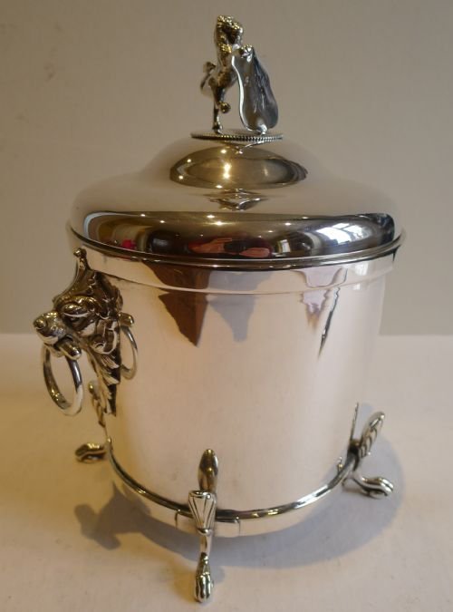 unusual antique english biscuit box in silver plate english lions c1890