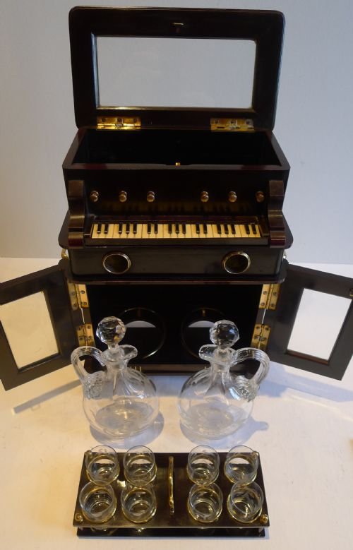 rare antique novelty automated miniature musical liquor cabinet two airs c1910