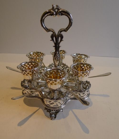 magnificent victorian english silver plated egg cruet for six c 1880