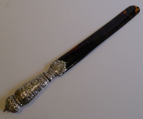 magnificent antique english sterling silver tortoiseshell paper knife by william comyns 15 12