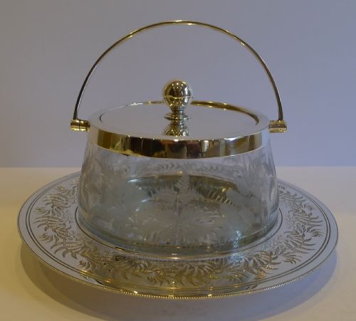 antique english silver plate glass butter dish fern decorated c1880