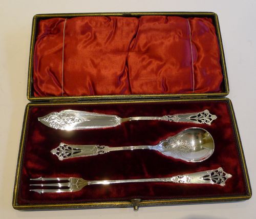 antique english serving set hand pierced silver plate c1880