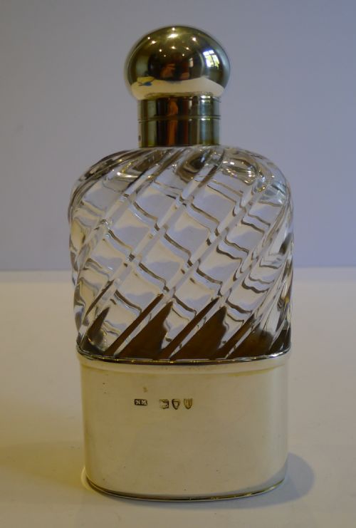 top quality antique english sterling silver crystal hip or liquor flask london 1894