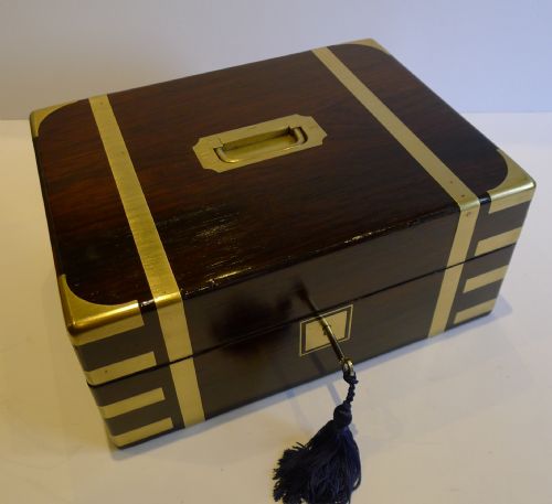 large antique english brass bound rosewood jewellery box c1840