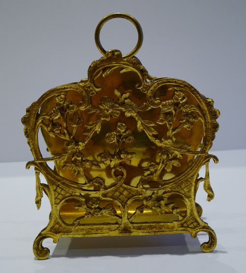 antique french gilded letter rack or holder flowers c1880