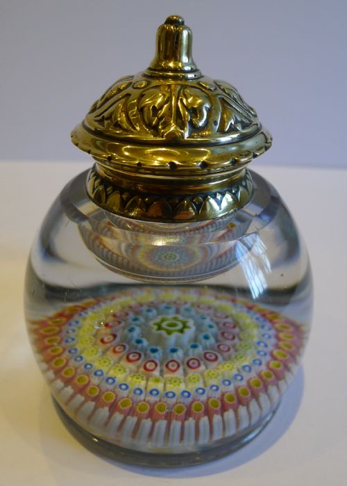 antique english victorian concentric millefiori inkwell paperweight c1890