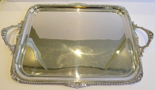 elegant antique english silver plated serving tray shell motifs by atkin brothers sheffield c1900