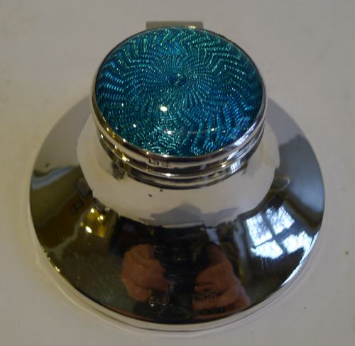 english sterling silver guilloche enamel inkwell birmingham 1920