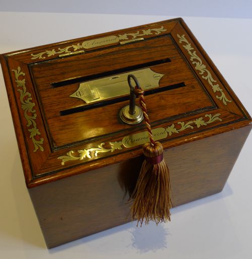 rare english regency letter box rosewood with cut brass inlay c1820