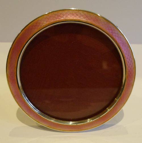 antique english sterling silver pink guilloche enamel photograph frame 1913