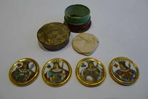 boxed set four painted porcelain whist markers c1850