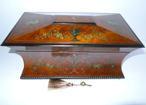magnificent antique english painted mahogany tea caddy regency c1820