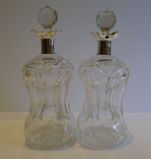top notch pair of cut crystal sterling silver decanters by william hutton sons