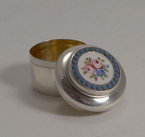 pretty antique english sterling silver box hand painted porcelain