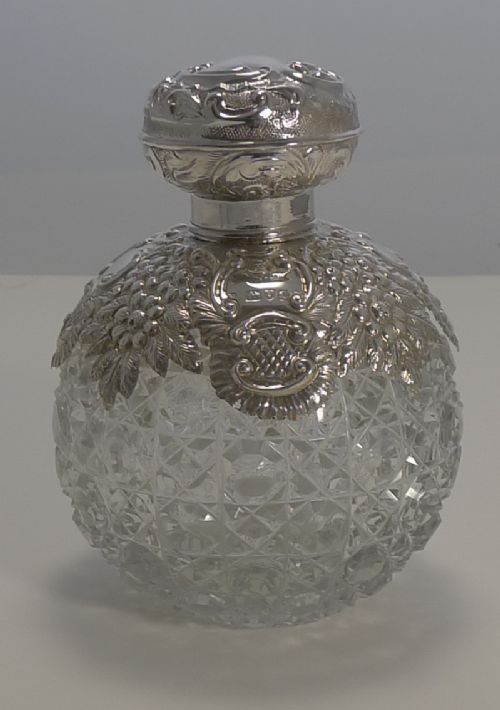 grand large cut crystal and english sterling silver perfume bottle